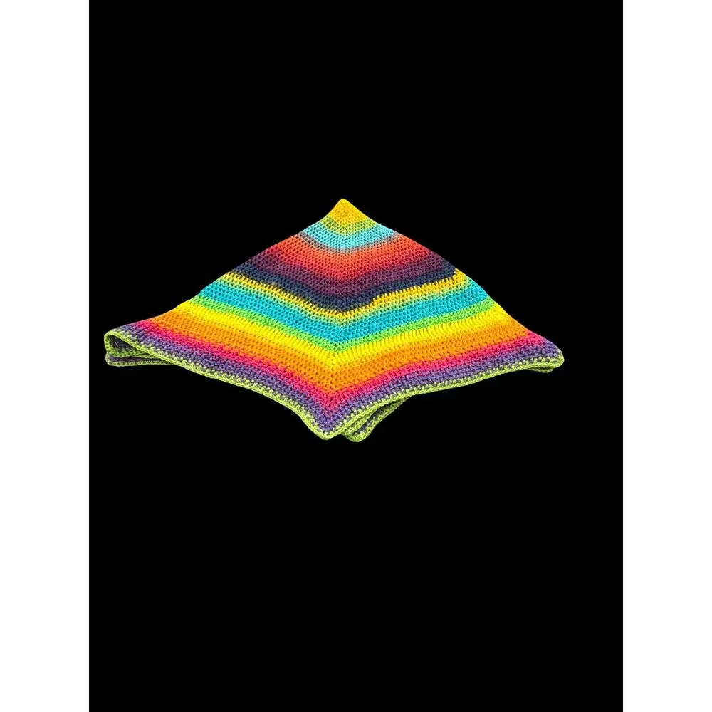 Handmade Rainbow Crochet Afghan 55 Inch Eight Point Star Spiderweb Throw